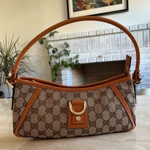 AUTH GUCCI Orange Beige Shoulder handbag purse Bag Abbey Monogram Canvas Y2K